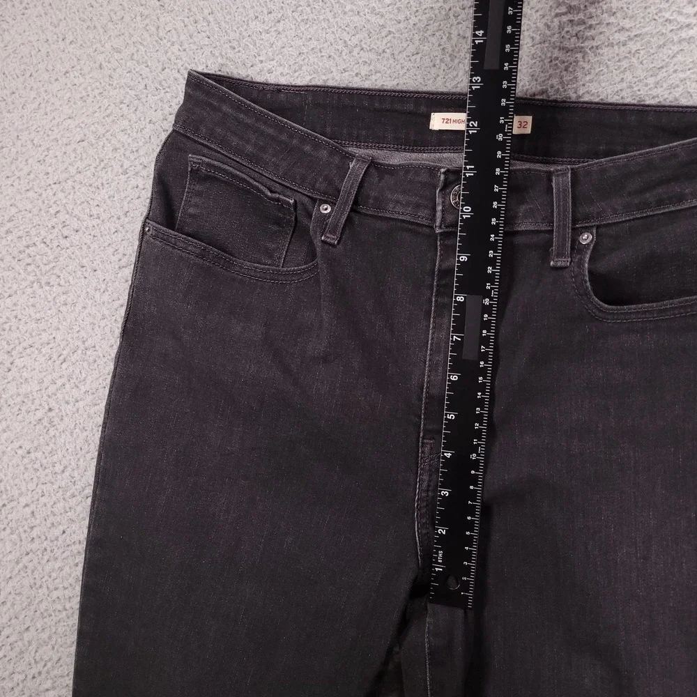 LEVIS‎ 721 Jeans Size 32 High Rise Skinny Faded Black Denim Studded Flames